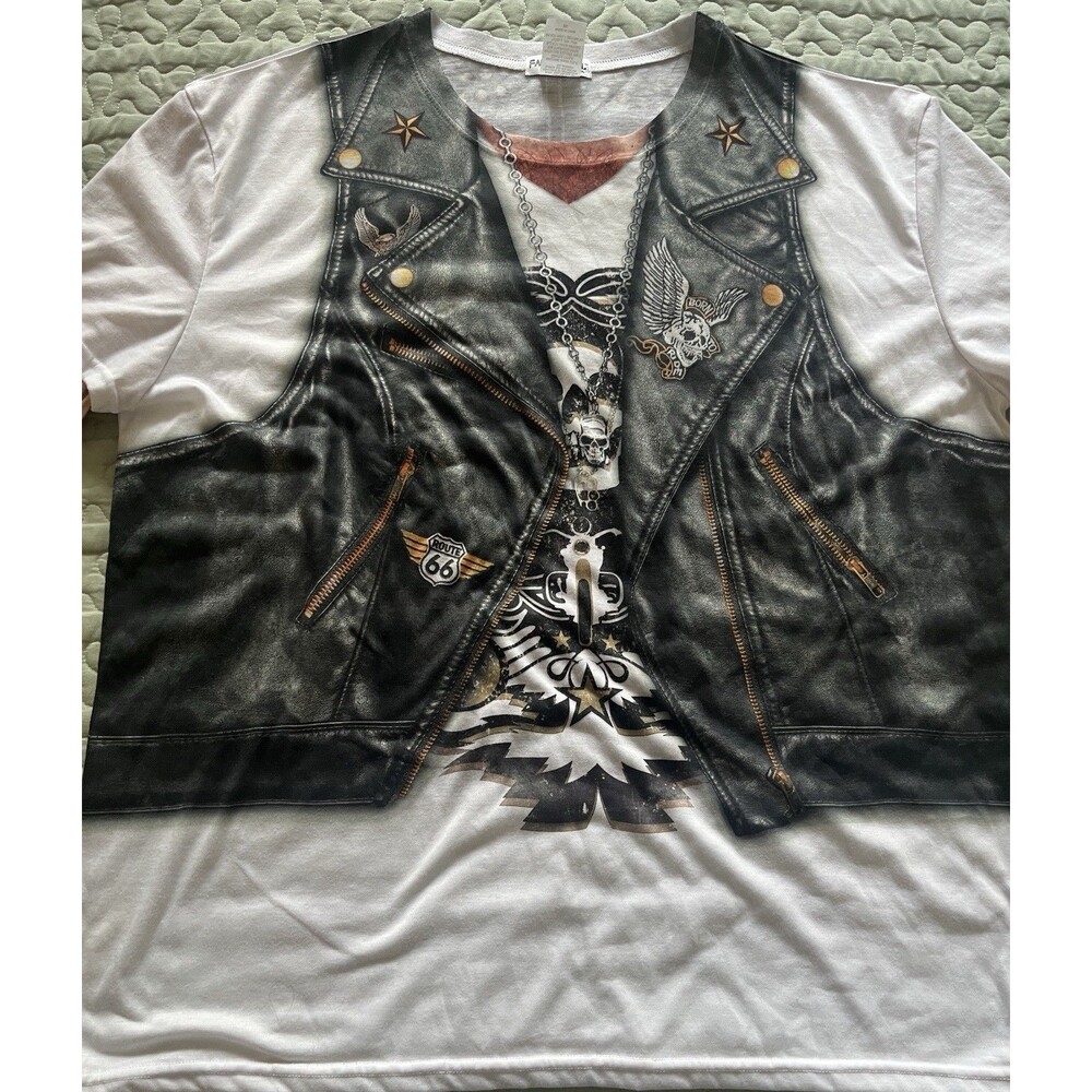 FAUX REAL Men’s XL T-Shirt Biker Tattoo Leather Vest Long Sleeve Shirt